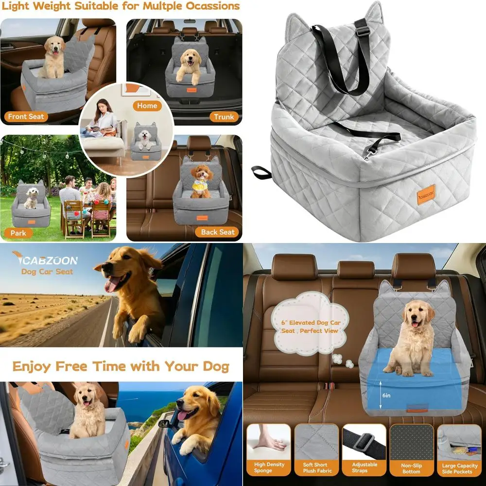 

Приподнятое автокресло для домашних животных с подушкой для маленьких/средних собак до 35 фунтов, моющийся чехол, 2 кармана, серый