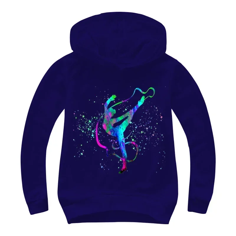 Watercolor Gymnastics Graphic Hoodie Children Spring Autumn Cartoon Hooded GYM Sweatshirts Boys Pullover Tracksuits Girls tops