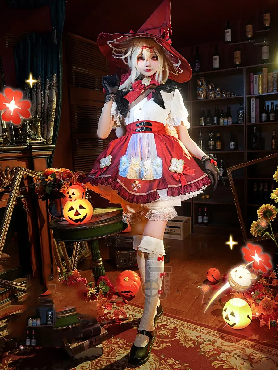 

Game Genshin Impact Klee Cosplay Costume Wome Cute Witch Dress With Hat Anime Clothing Halloween Carnival Uniforms Custom Made