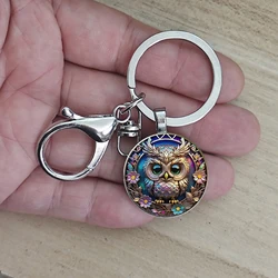 Fashionable Dome Glass Owl Keychain
