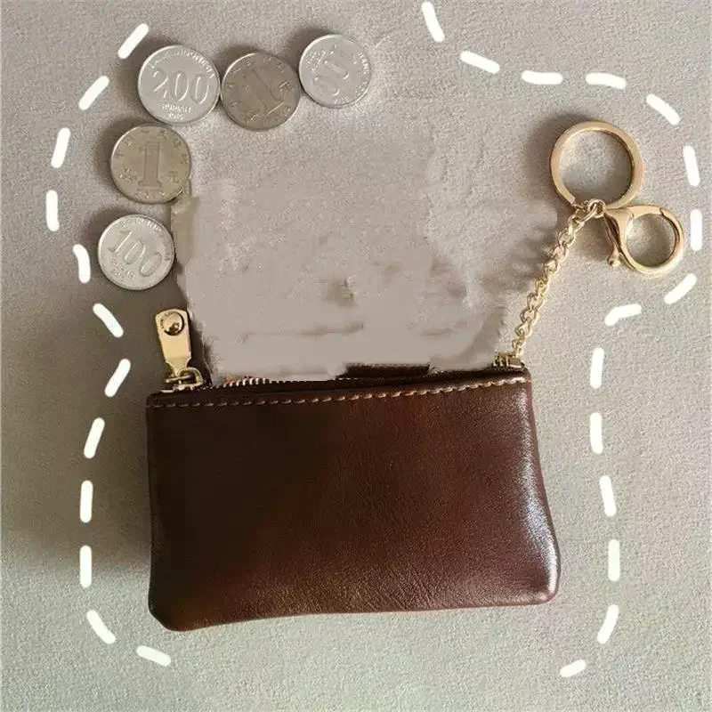 PU Leather Mini Coin Purse Gold Keychain Smooth Zipper Exquisite Design Ideal Gift for Bestie Christmas Holiday