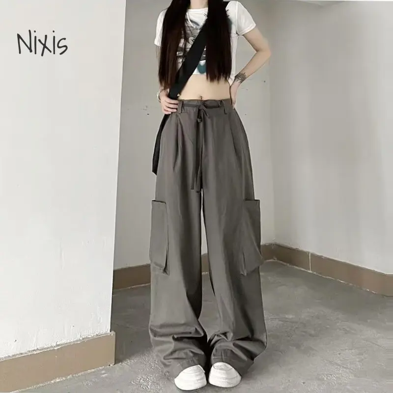 

Baggy Grey Cargo Pants for Women Summer New Straight Wide Trousers Oversize Vintage Street Style Clothing Y2k Korean Fashion