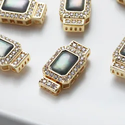 1PCS Dainty Cz Pave Rectangle Shell Bracelet Connectors for Jewelry Making Necklace DIY Hand Made 14k Gold Plated 21*11mm