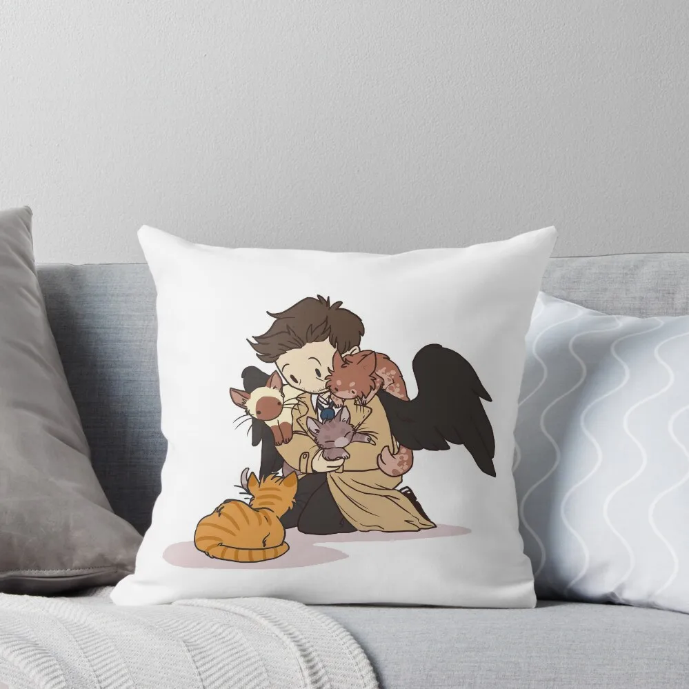 

Castiel and Kittens V2 Throw Pillow pillows decor home Sitting Cushion covers for pillows Cushions For Sofa