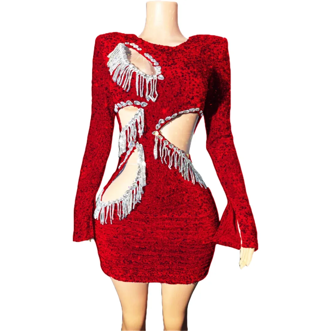 Sequin Short Women Prom Dress Cut-out Tassel Fitted Mini Cocktail Dresses Glitter Sparkle Party Gown birthday dress