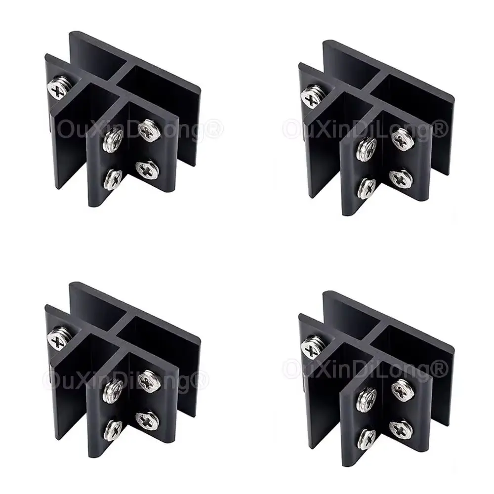 24X Black Glass Clamp Adjustable T-Shape Glass Clips Aluminum Glass Shelf Support Bracket 3 Sides Glass Holder for 6-20mm GF1356