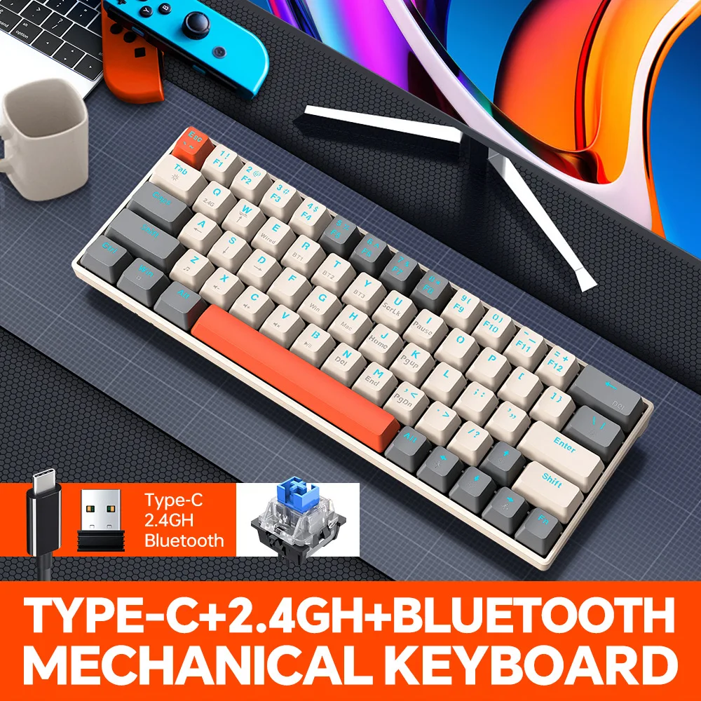 T30 mechanical keyboard customized RGB Bluetooth wireless the third mock examination double color combination green axis 63 keys