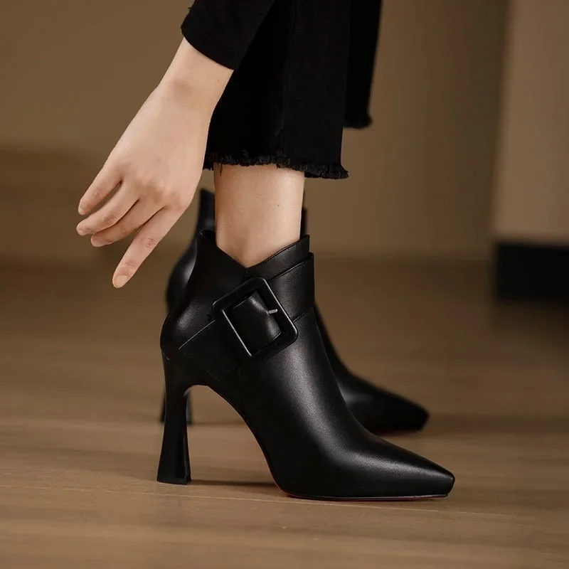 Hot Sale Ladies Shoes Ankle Women\'s Boots Elegant Modern Boots Women Solid Buckle Zipper Pointed Toe High Heel Female Shoes