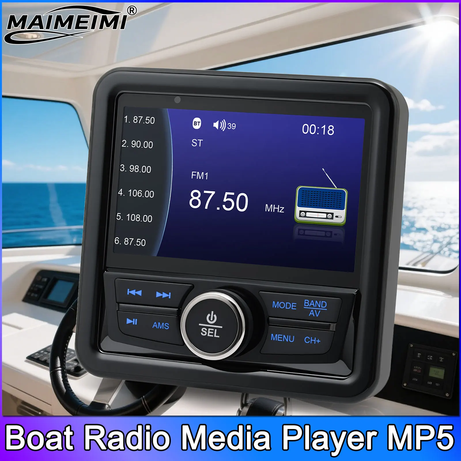 

4.3inch Digital Media Audio MP5 Player Marine Radio Boat Stereo FM AM RDS Bluetooth-compatible IPX5 Waterproof For RV Yacht ATV