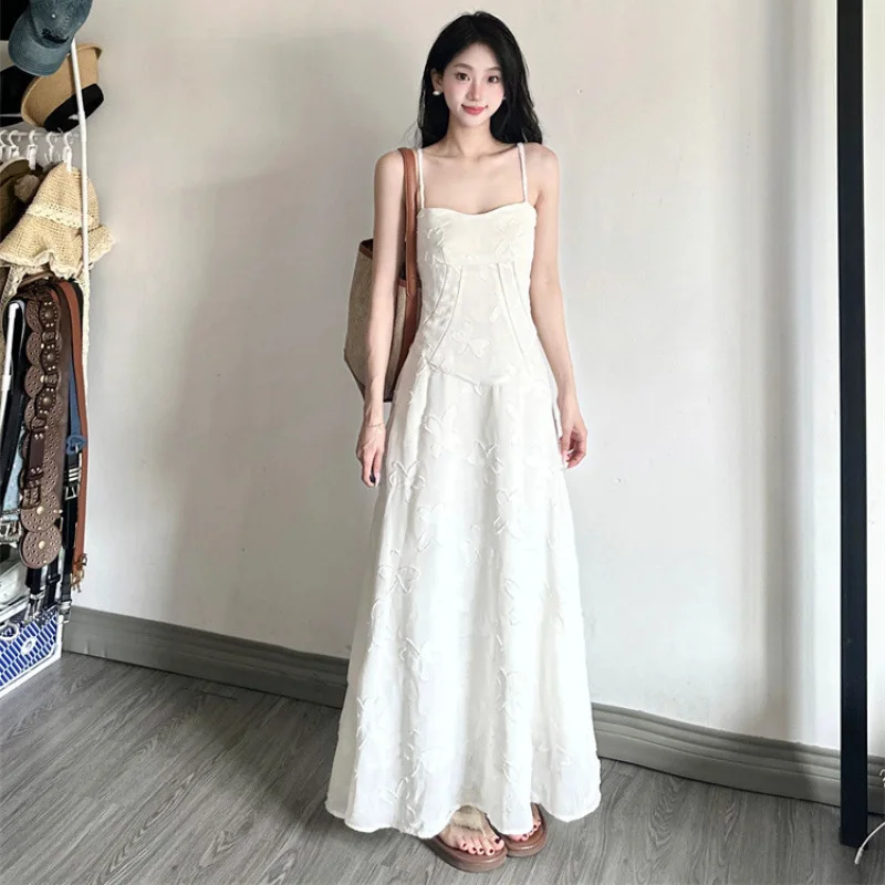 2025 novo jacquard renda retalhos dupla camada maxi vestido para festa à noite sexy cintas de espaguete até o chão robe estilo francês