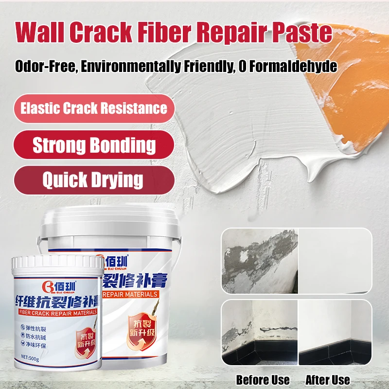 Fiber Crack Filler Paste Anti-Crack Putty Wall Repair Covers Stains Oil Proof Easy Clean Non-Toxic for Wall Ceiling Furniture