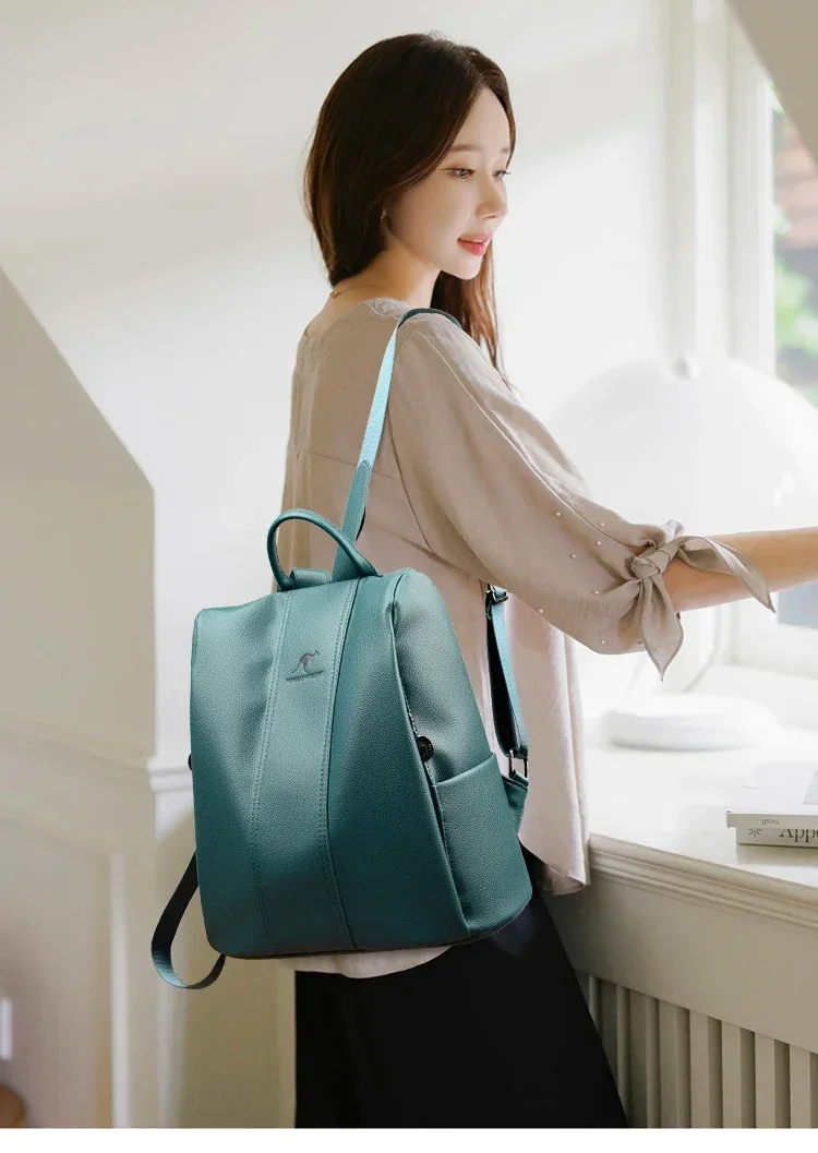 Fashion Backpack Leather Shoulder Bag Simple Handbag Anti-theft Multi-functional Travel PU Soft Backpack Schoolbags Woman Girls