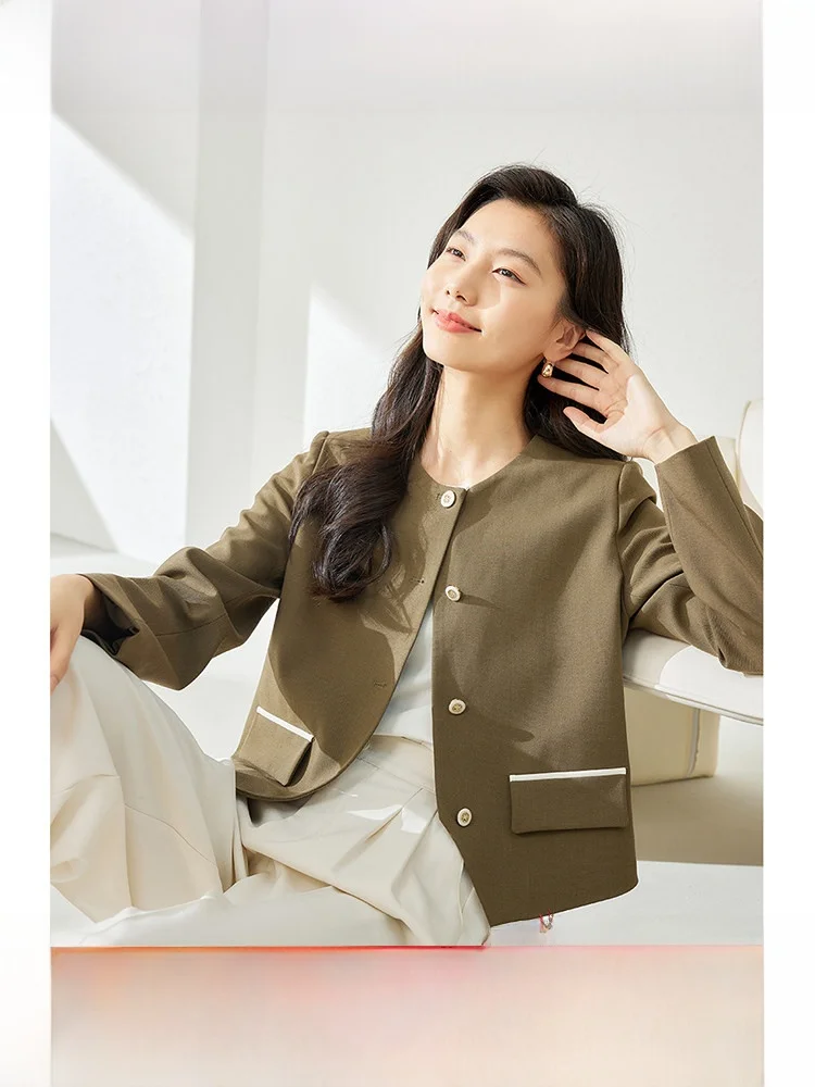 

Съемный воротник-бантик, короткая куртка, женская модная верхняя одежда на весну-осень, элегантный прямой крой, смесь полиэстера