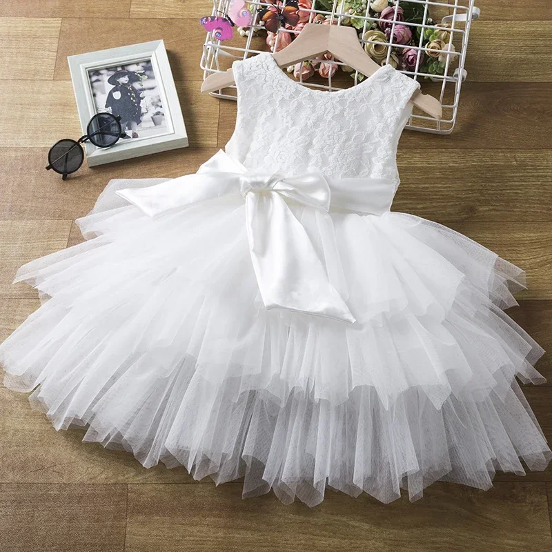 Flower Girls Dress for Summer Weddings Birthday Party Dress for 2-6Yrs Baby Girl for 2024 New Backless Sleeveless Lace Prom Gown