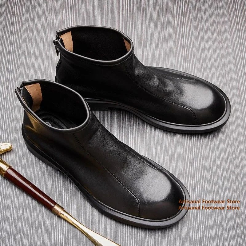 جلد البقر الجانب سستة تشيلسي أحذية الرجال النمط البريطاني عالية أعلى الأحذية الجلدية العصرية شعبية رجال الأعمال مكتب الرجال الأحذية #2