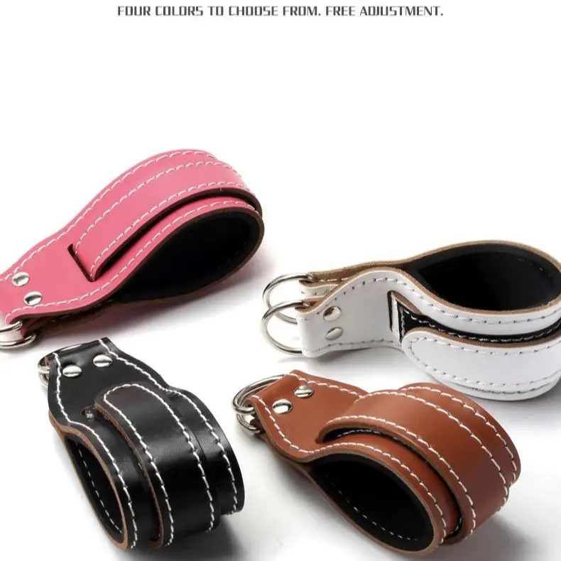 Gym Cowhide Ankle Strap Adjustable HOOK LOOP D-Ring Foot Support Cuffs Leg Strength Workout Brace Support Sport Safety Abductors