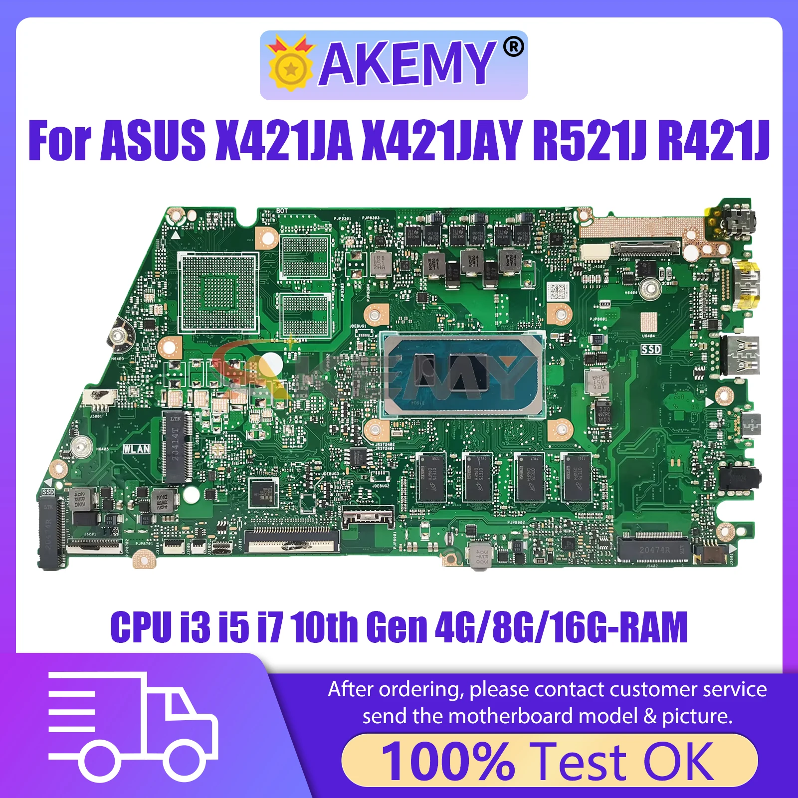 

AKEMY X421JA Mainboard For ASUS X521JA X521JAY X421JAY X421JFY X421JPY X421JQ X521JQ Motherboard CPU I3 I5 I7 10th 4G/8G/16G RAM