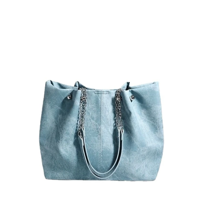 2023 New niche design student large capacity tote bag women's high-end denim chain single shoulder portable bag