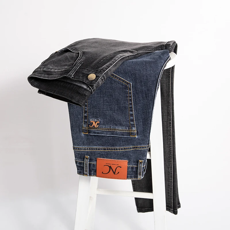 

Fashion Classic Mens Jeans Elasticity Gray Slim Straight Cotton Brand Pants Business Casual Denim Trousers Male Clothing