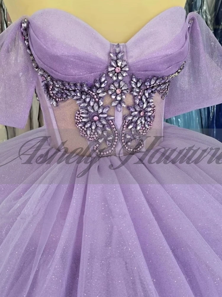 

Customized Lilac Women Prom Special Occasion Wear Illusion Crystal Tiered Skirt Sweet 15 16 Year Girl Quinceanera Dress Vestidos