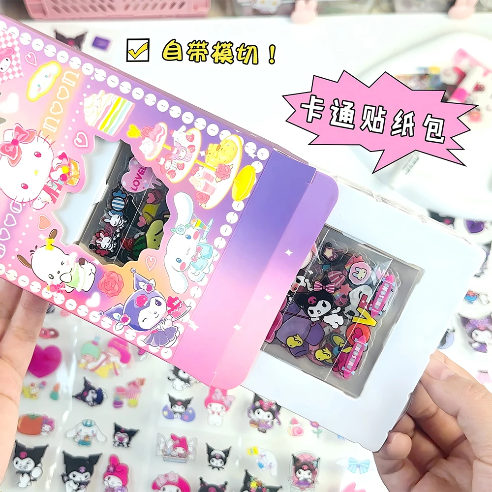 96 pz/scatola Serie Sanrio Trasparente PET Adesivi Carino Kuromi Cinamonroll Cartoon Decalcomanie Scrapbook Laptop Telefono Adesivo Giocattolo Per Bambini