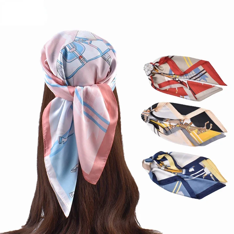 Horse Print Square Silk Scarf Women Hijab Headband Poncho Female Shawl Headkerchief Elegant Foulard 2023 New Bandana