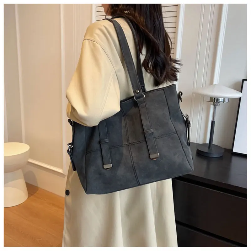Women Lady Retro Handbag Large Tote Pu Leather Shoulder Bag Commuting Crossbody All-In-One Vintage Class Commute Tote Bag