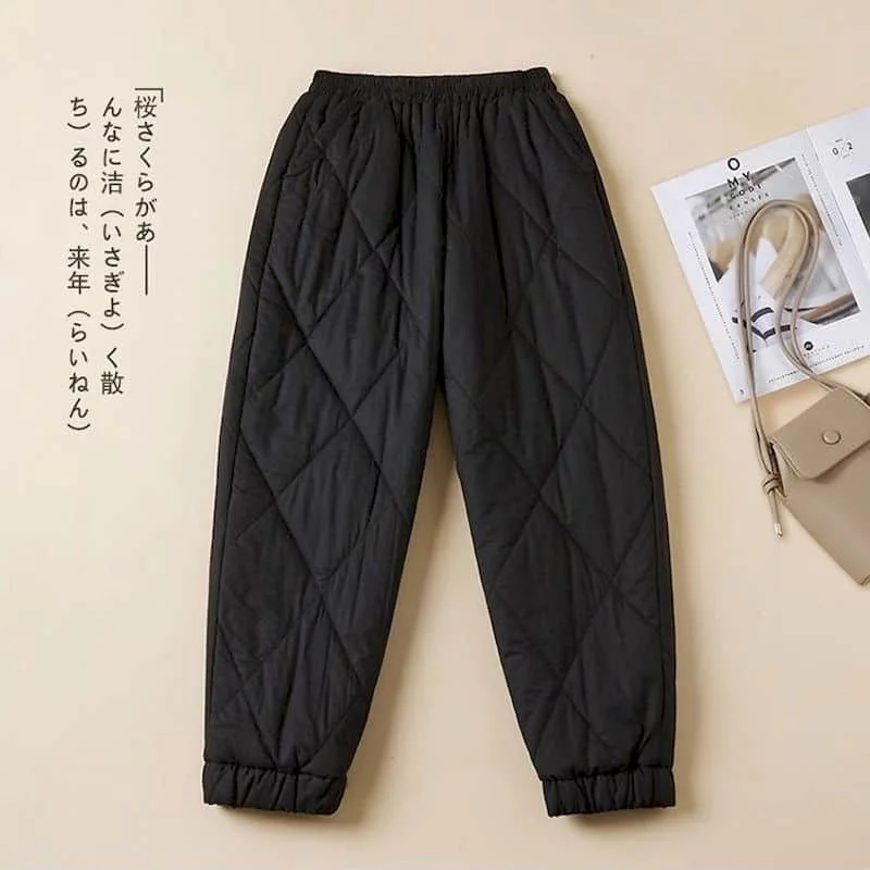 

Solid Harem Pants for Women Vintage Korean Style Trousers Casual Quilted Lightweight Cotton Added Straight Pants Women Clothing