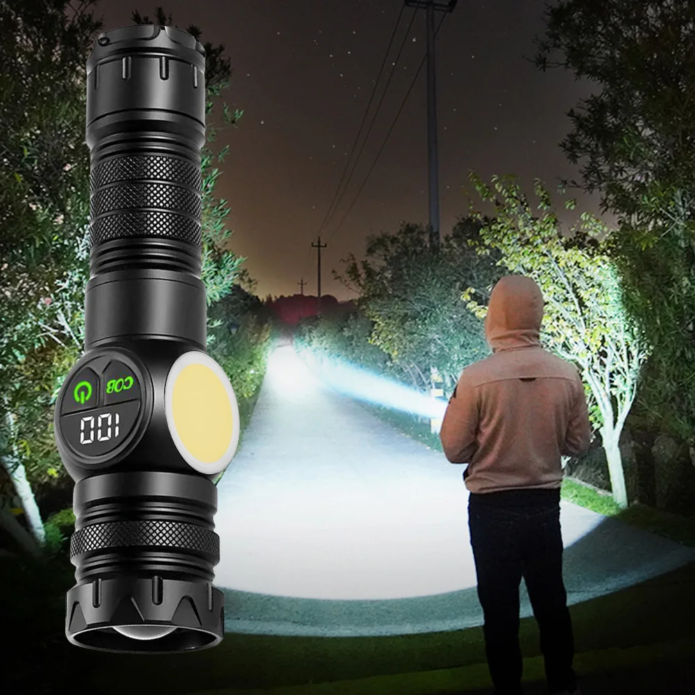 20W LED+COB High Power Flashlight Waterproof Zoomable Flashlight Type-C Rechargeable Super Bright Flashlight for Camping Hiking