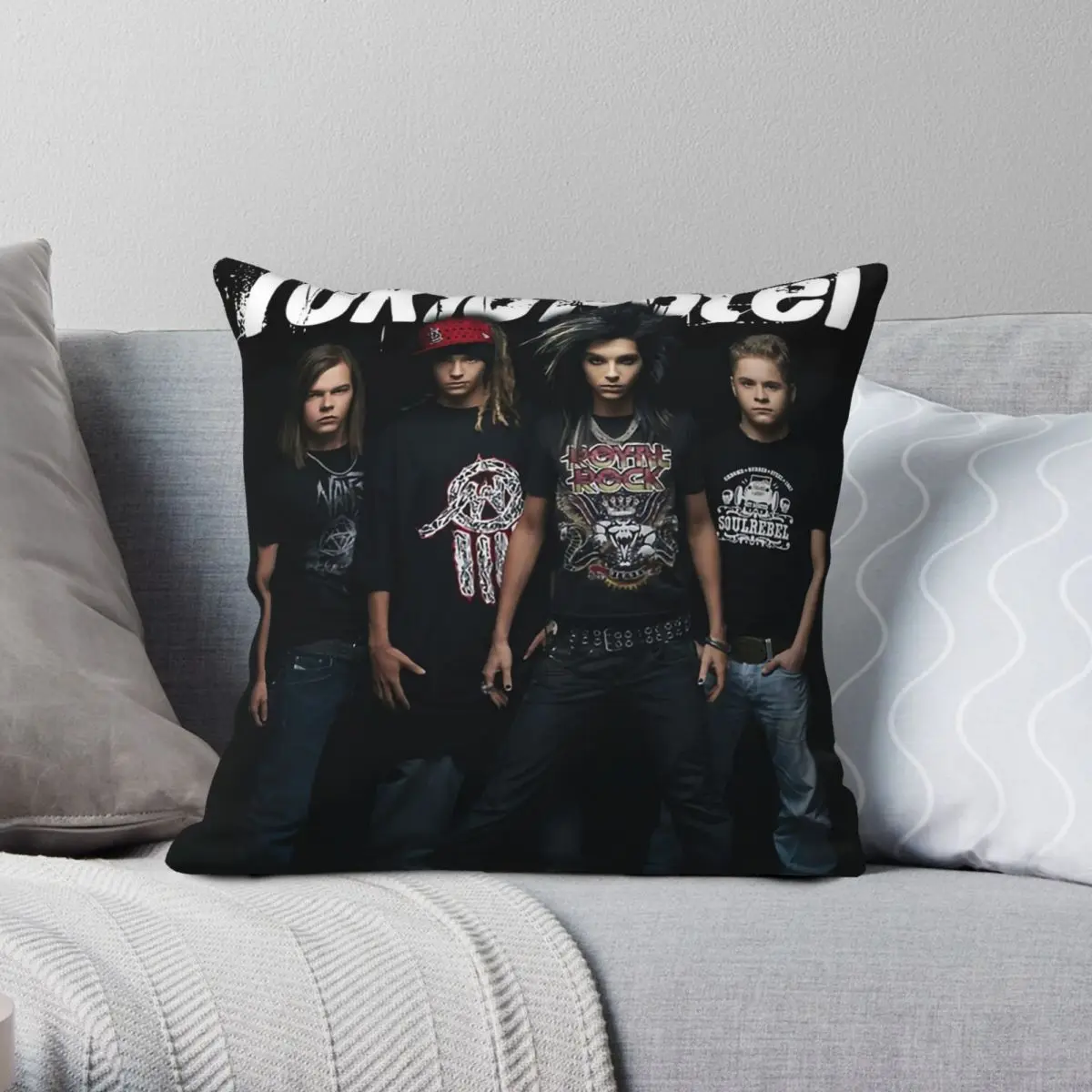 Tokio Hotel German Music Pillowcase Polyester Linen Velvet Printed Zip Decor Bed Cushion Cover 45x45