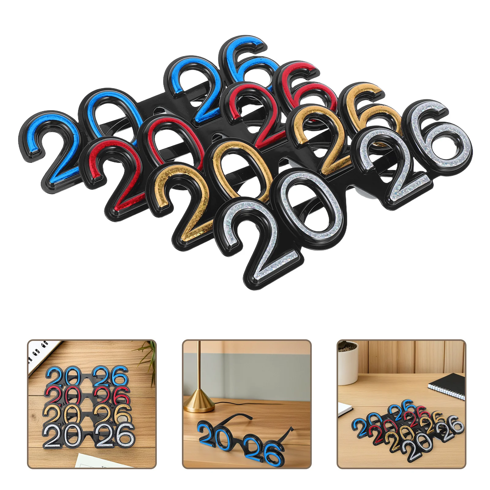 

4Pcs 2026 New Year Eyeglasses Unique Number Design Lightweight Wearable for Party Photo Booth Props Festive Celebration