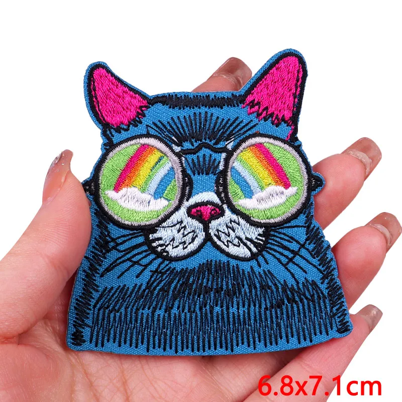 Animals Embroidered Patches For Clothing DIY Sewing Appliques Possum Cat Dinosaur Patch Iron On Patches On Clothes Fusible Patch