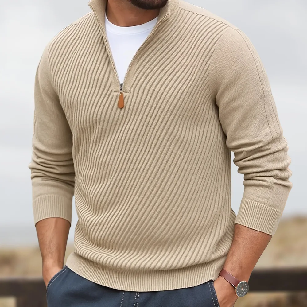 

Zipper Turtleneck Sweater Autumn And Winter New Twill Knitted Pullover Large Size Men's Clothing