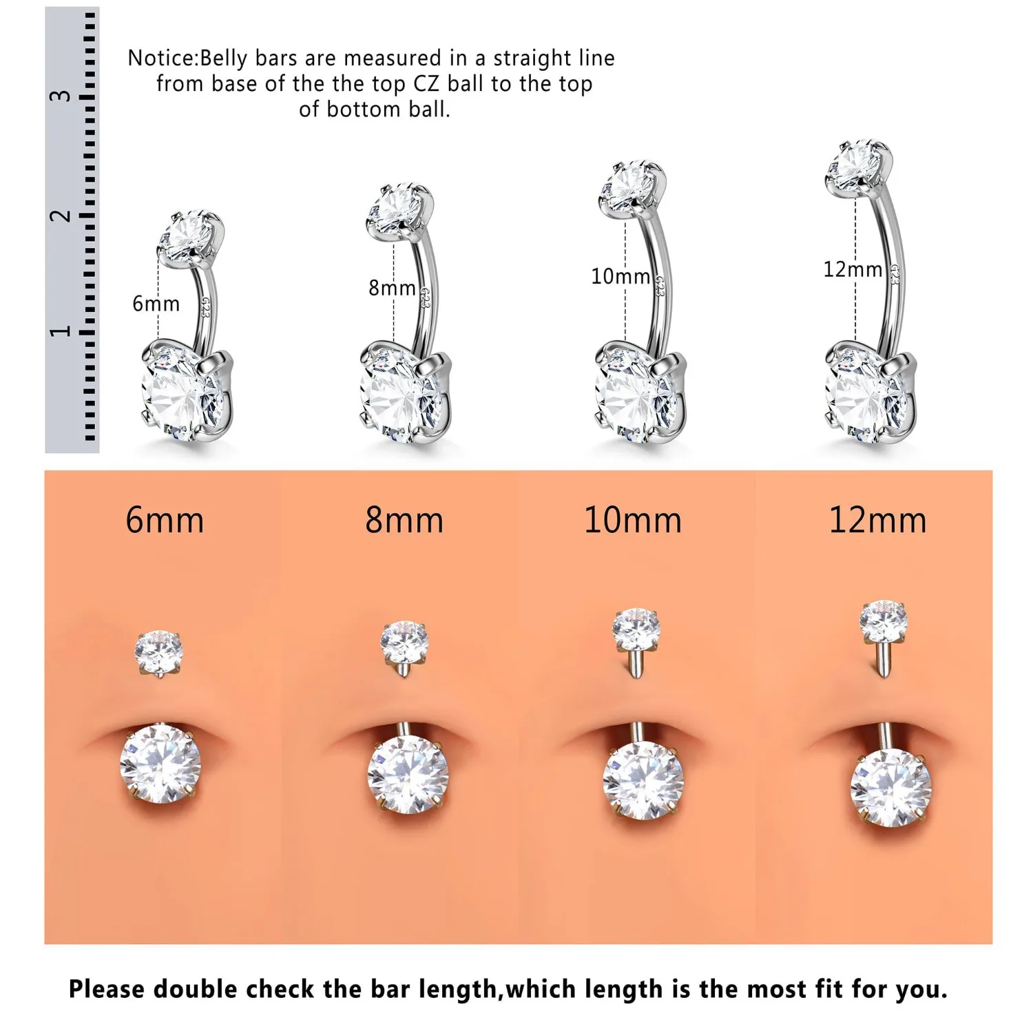 Drperfect 14G G23 Titan-Chirurgenstahl 14K vergoldete Bauchnabelringe für Damen mit Zirkonia-Nabelpiercing-Schmuck – Detail 4
