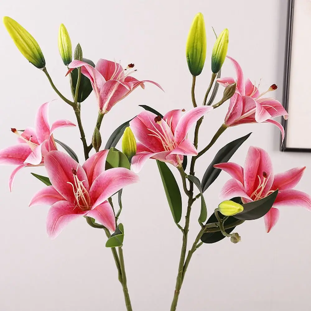 

80cm Artificial Flower Branch Plastic Real Touch Silk Lilium Brownii Flower Handmade Elegant Fake Flowers Home Office Decor