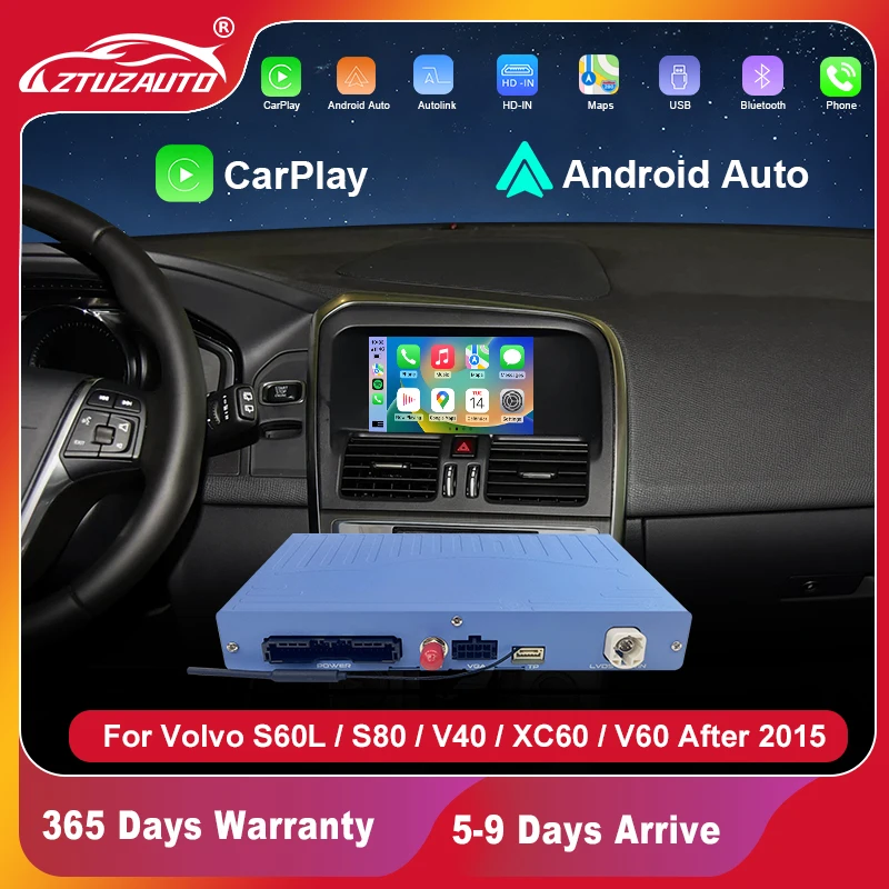 CarPlay اللاسلكي لفولفو 7 ''S60 S80 XC60 V60 V40 S60L 2015-2019 سيارة اللعب أندرويد صندوق السيارات مرآة الرؤية الأمامية كاميرا خلفية