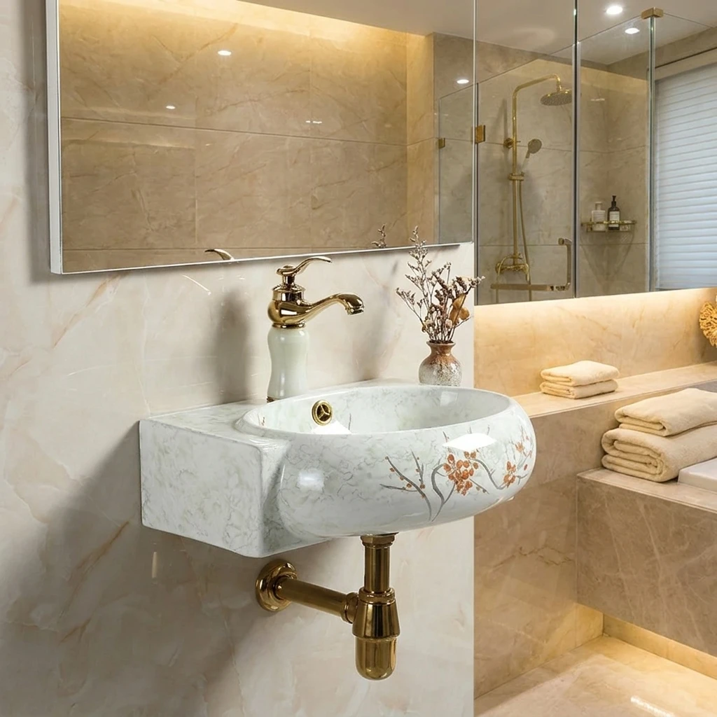 Home Design Bathroom - Ceramiczna narożna trójkątna umywalka łazienkowa montowana