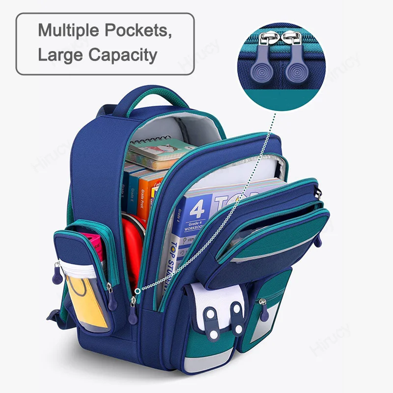 School Bag with Card Slots Pocket Large Capacity School Backpack Reflective Design Travel Bag for Teenage Kids Boys Girls