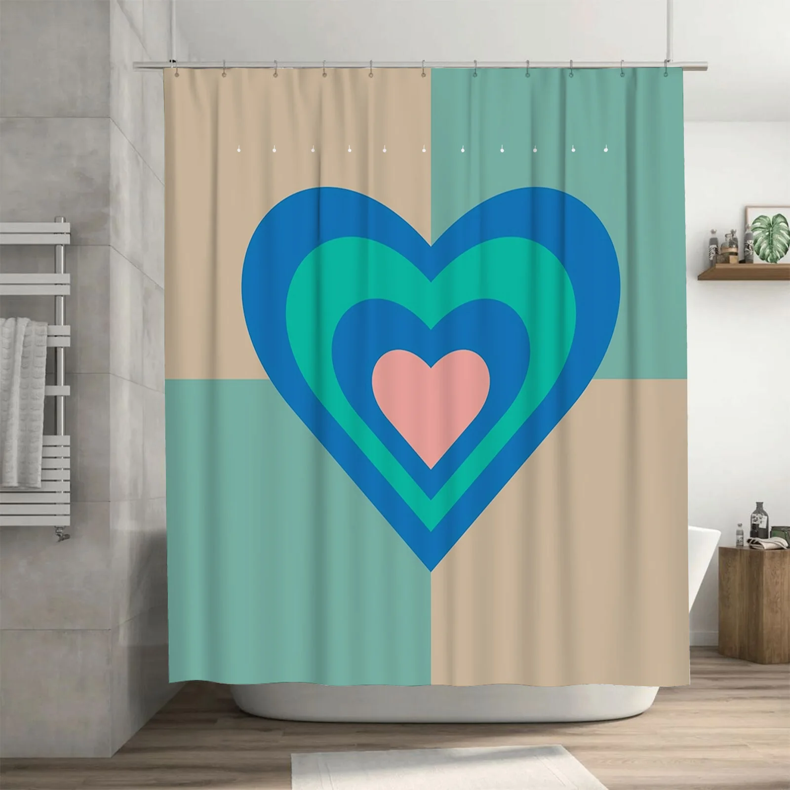 Colorful Nested Hearts Waterproof Shower Curtain, Perfect for Any Bathroom, Vibrant and Modern Design, Unique Artwork