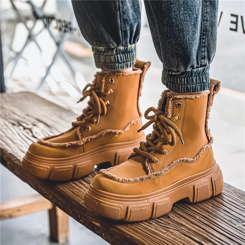

Shoes for Men Fashion High-top Platform Boots Lace-up Casual Height-increasing Tooling Board Shoes High Quality Mens Ankle Boots