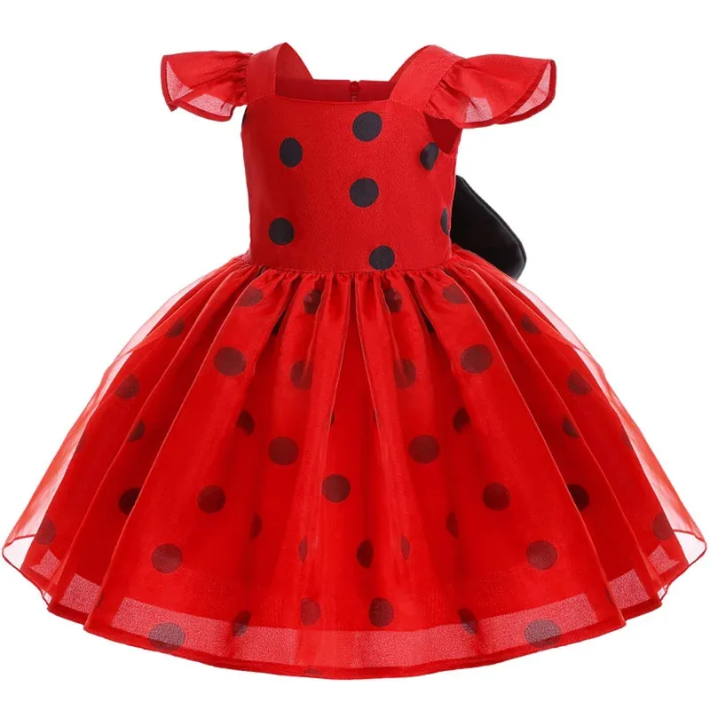 Girls Lady Beetle Polka Dot Flying Sleeves Cosplay Red Princess Dress Kids Birthday Halloween Party Stage Performance Clothes