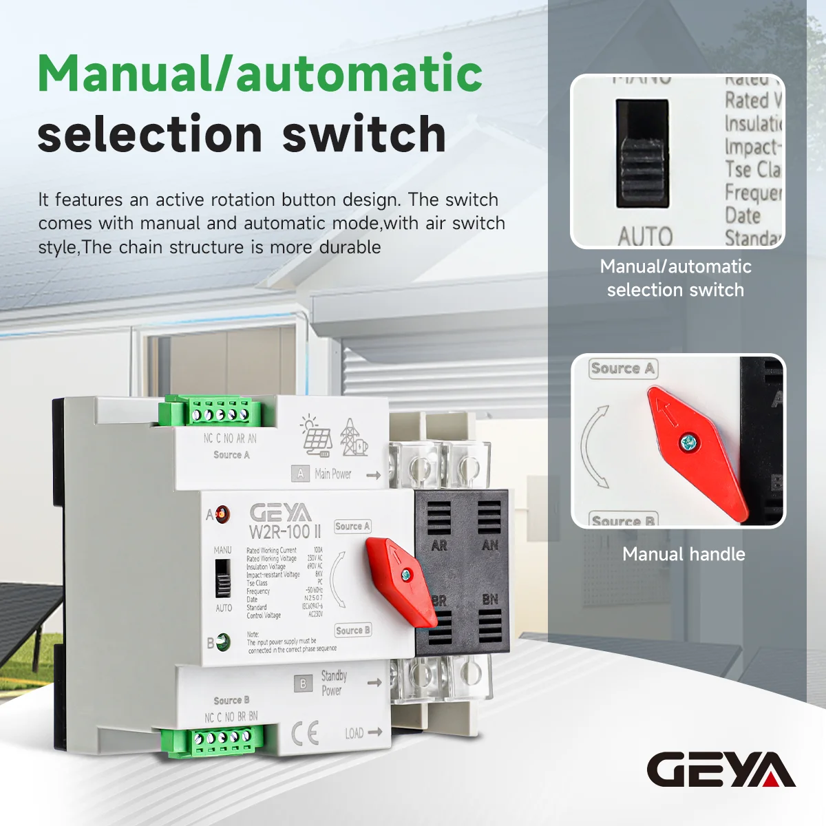 GEYA Generator/PV to City Power ATS Dual Power Automatic Transfer Switch Electrical Selector Uninterrupted Power 110V 230V