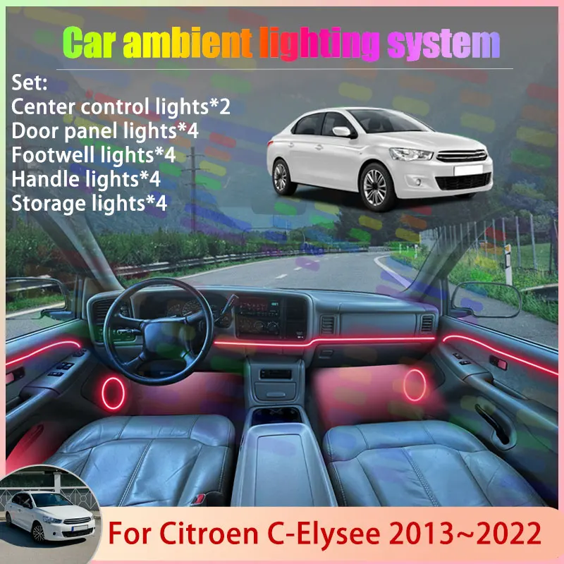 

For Citroën C-Elysée 2013~2022 Peugeot 301 2/18 in 1 Car Atmosphere Light Lamp RGB Shade Ensemble Streamer Atmosphere Set Auto
