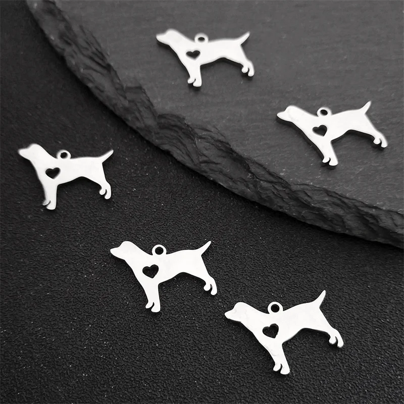 Cute Heart Dog Puppy DIY Making 5PCS Small Charm Stainless Steel Silver Color Animal Charm Pendants Accessories Jewelry 1928-4