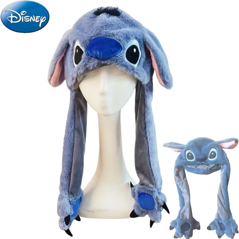 Disney Stitch New Kawaii Hat Anime Stitch Girl Plush Keep Warm Blue The Hat Will Move When You Pinch Your Ears Kids Toy Gifts