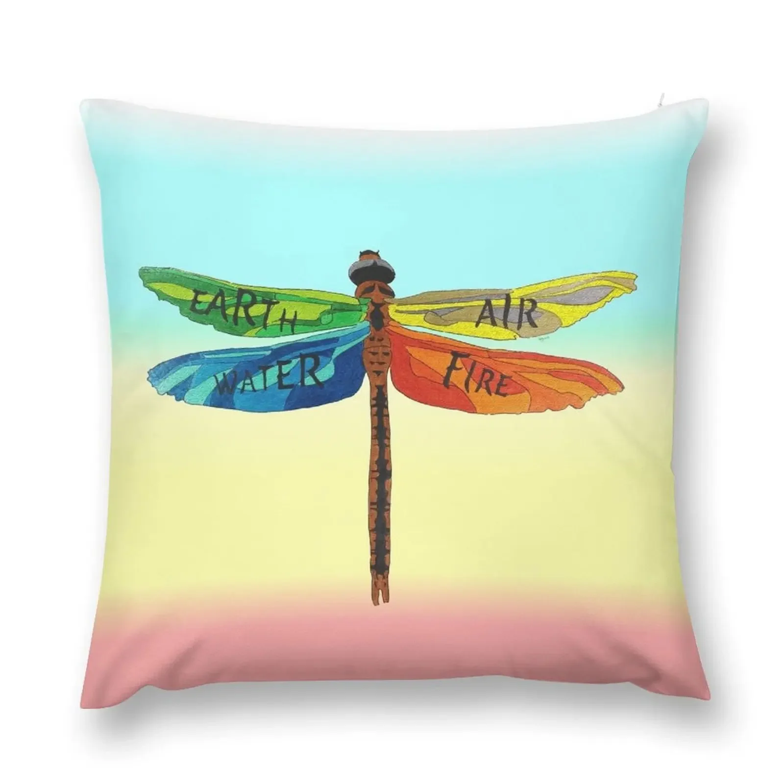 Rainbow Dragonfly Element ~ Earth Air Fire Water Throw Pillow Elastic Cover For Sofa pillow