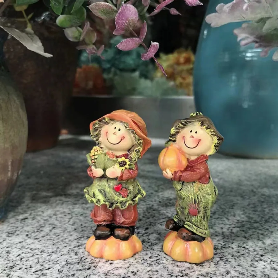 New Halloween Decorations Countryside Scarecrows Thanksgiving Harvest Festival Pumpkin Tabletop Figurines Resin Crafts Created