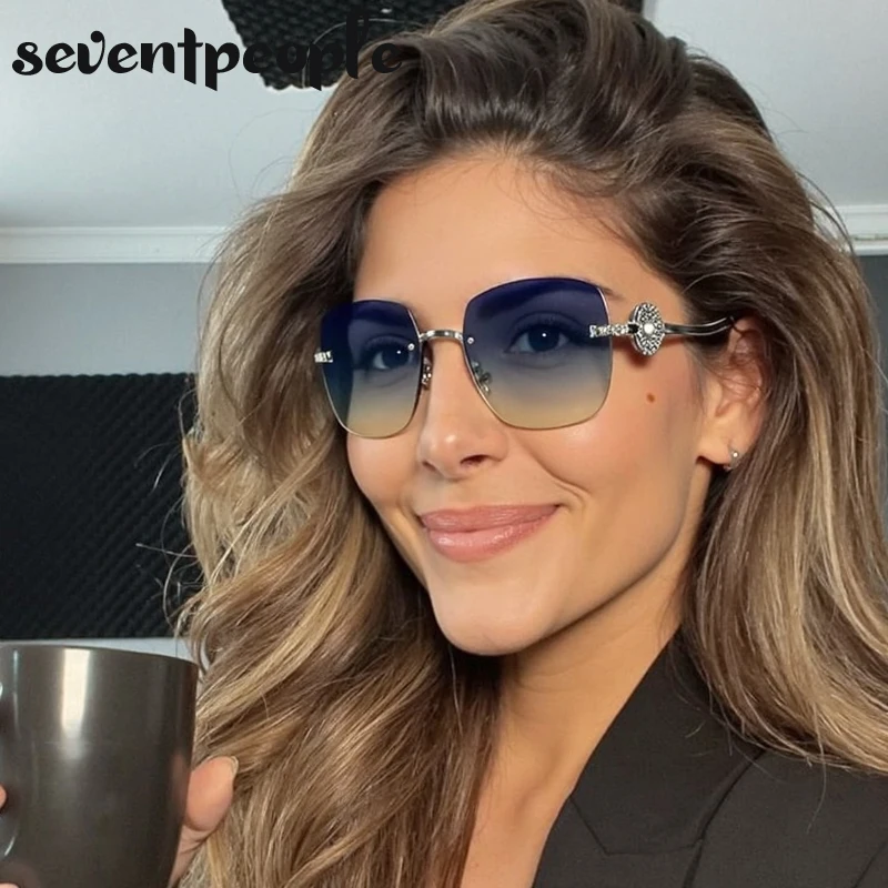 

Rimless Oversized Square Punk Sunglasses Women Big Frame 2025 Luxury Brand Metal Frameless Sunglass For Ladies Vintage Shades