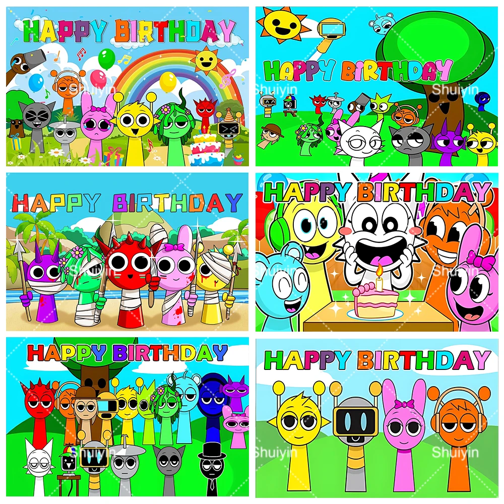 

Cartoon-Incredibox Sprunki Theme Backdrop for Children's Birthday Party Decorations Photozone Props Background Banner Boy Gifts