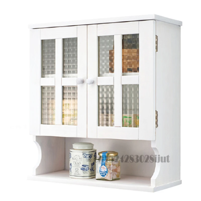 Japanese Solid Wood Side Cabinet, Kitchen Table, Side Cabinet Shelf with Glass Door, Desktop Storage